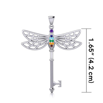 Chakra Dragonfly Spiritual Enchantment Key Silver Pendant TPD5816 - Jewelry